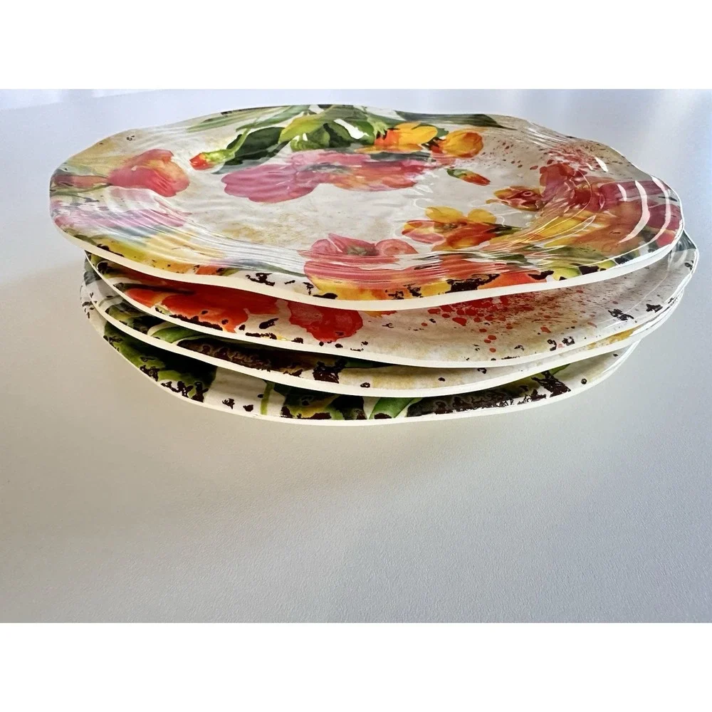 Pier 1 Tropical Hibiscus Melamine Lunch or Salad Plates Set 4 8.75